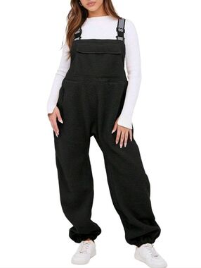 Cozy Black Sherpa Overalls